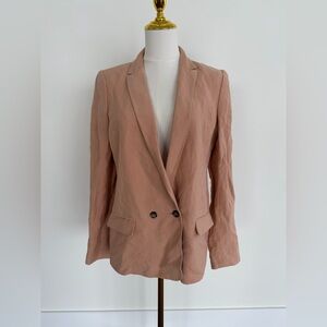 Ann Taylor Blush Linen Blend Blazer S Structured Shoulder Pads Workwear